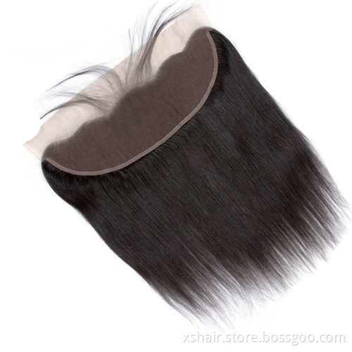Straight frontal lace closure virgin human hair raw indian hair  ear to ear lace front closure